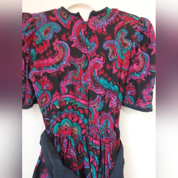 Vintage 80s Robbie Bee Peplum Pencil Dress with Cloth Rose Belt Size 8 - Picture 5 of 12